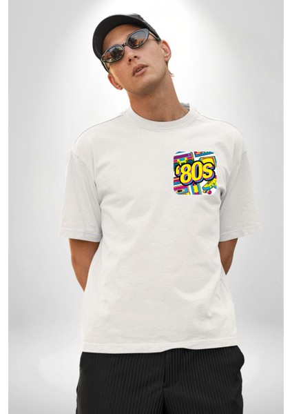Seksenler Eski Tarz Kadın Erkek Ön Minimal Sırt Baskılı Beyaz Pamuklu Tişört modelleri
