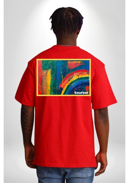 Modern Sanat Tablosu Kadın Erkek Ön Minimal Sırt Baskılı Kırmızı Pamuklu Tişört modelleri