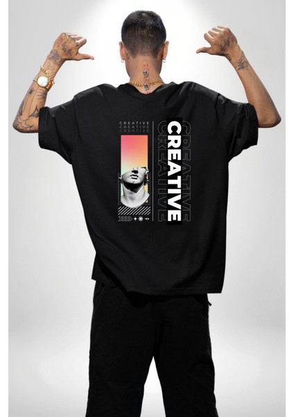 Yaratıcı Yunan Heykeli Kadın Erkek Ön Minimal Sırt Baskılı Siyah Pamuklu Tişört fiyatları