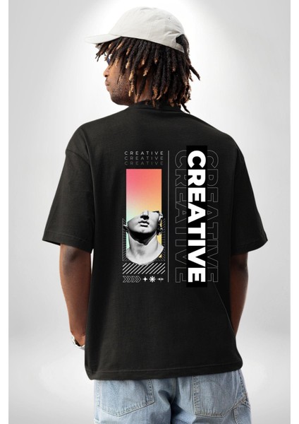 Yaratıcı Yunan Heykeli Kadın Erkek Ön Minimal Sırt Baskılı Siyah Pamuklu Tişört indirimleri