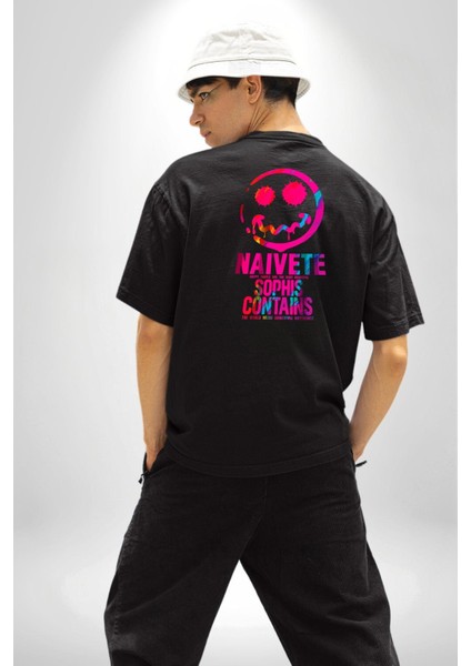 Gülen Rengarenk Surat Kadın Erkek Ön Minimal Sırt Baskılı Siyah Pamuklu Tişört fiyatları