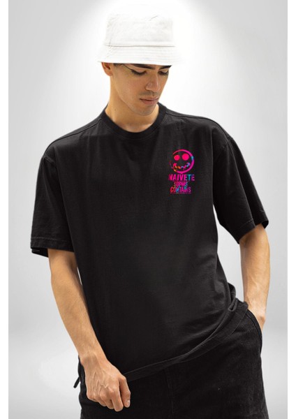 Gülen Rengarenk Surat Kadın Erkek Ön Minimal Sırt Baskılı Siyah Pamuklu Tişört modelleri