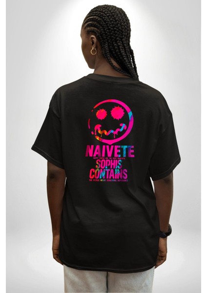 Gülen Rengarenk Surat Kadın Erkek Ön Minimal Sırt Baskılı Siyah Pamuklu Tişört indirimleri