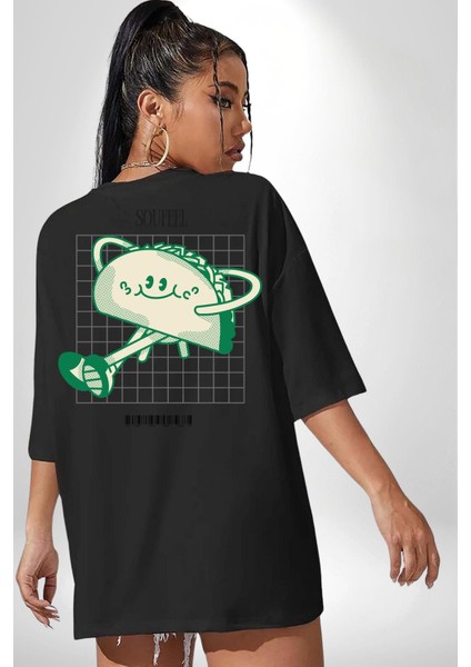 Sokak Tarzı Tako Modern Tasarım Kadın Erkek Ön Minimal Sırt Baskılı Siyah Pamuklu Tişört indirimleri