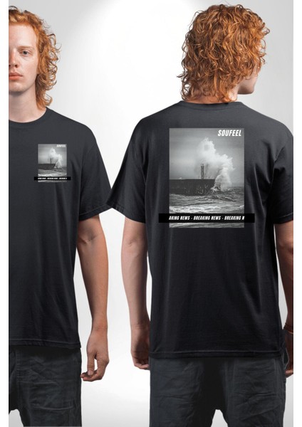 Denizkıran Gemi Haberleri Kadın Erkek Ön Minimal Sırt Baskılı Siyah Pamuklu Tişört