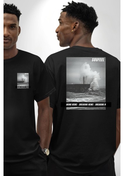 Denizkıran Gemi Haberleri Kadın Erkek Ön Minimal Sırt Baskılı Siyah Pamuklu Tişört fırsatları