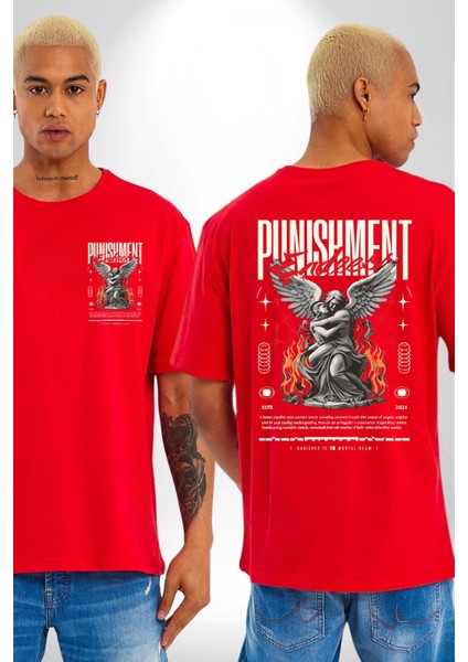 Cezanın Sonu Melek ve Yunan Insanı Kadın Erkek Ön Minimal Sırt Baskılı Kırmızı Pamuklu Tişört fırsatları