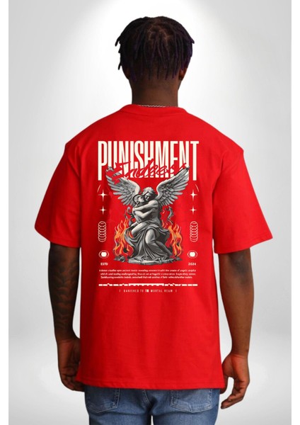 Cezanın Sonu Melek ve Yunan Insanı Kadın Erkek Ön Minimal Sırt Baskılı Kırmızı Pamuklu Tişört indirimleri