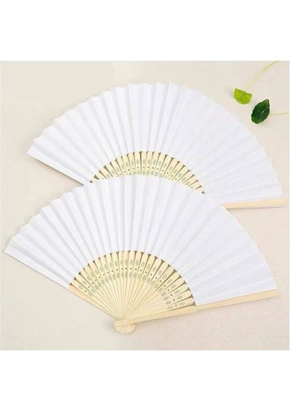30 adet Bambu -Beyaz Yelpaze