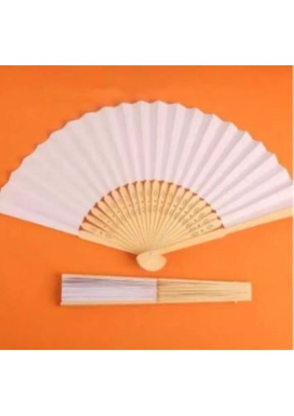 30 adet Bambu -Beyaz Yelpaze