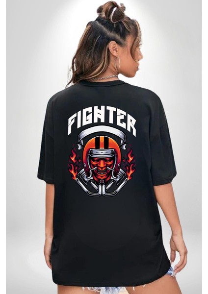 Dövüşçü Kurukafa Pilot Kasklı Kadın Erkek Ön Minimal Sırt Baskılı Siyah Pamuklu Tişört fiyatları