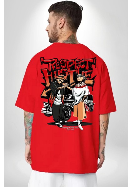 Saygı ve Birliktelik Sokak Kadın Erkek Ön Minimal Sırt Baskılı Kırmızı Pamuklu Tişört