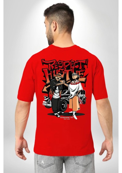 Saygı ve Birliktelik Sokak Kadın Erkek Ön Minimal Sırt Baskılı Kırmızı Pamuklu Tişört modelleri