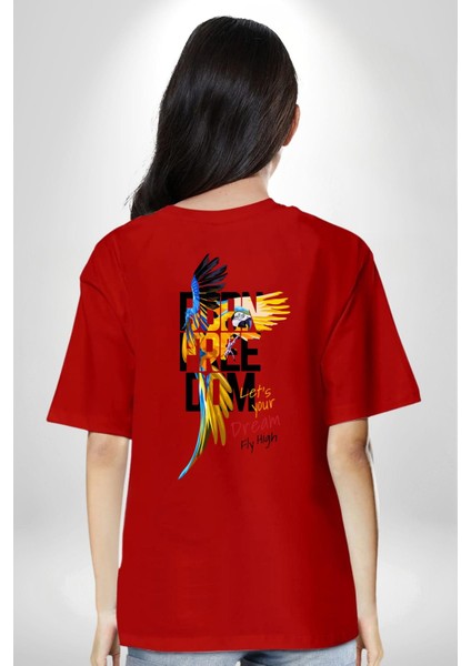 Doğuştan Özgürlük Papağan Yaz Stili Kadın Erkek Ön Minimal Sırt Baskılı Kırmızı Pamuklu Tişört fiyatları