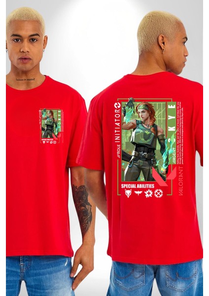 Skye Öncü Karakter Kadın Erkek Ön Minimal Sırt Baskılı Kırmızı Pamuklu Tişört