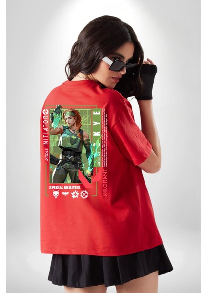 Skye Öncü Karakter Kadın Erkek Ön Minimal Sırt Baskılı Kırmızı Pamuklu Tişört fiyatları