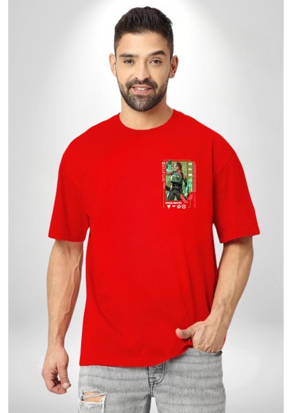 Skye Öncü Karakter Kadın Erkek Ön Minimal Sırt Baskılı Kırmızı Pamuklu Tişört modelleri