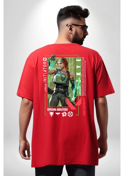 Skye Öncü Karakter Kadın Erkek Ön Minimal Sırt Baskılı Kırmızı Pamuklu Tişört indirimleri