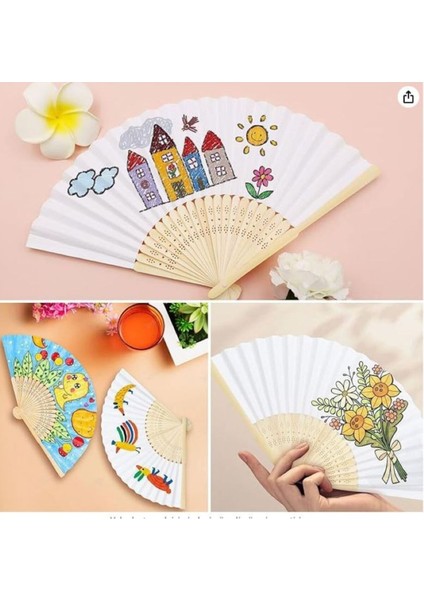 10 Adet Bambu -beyaz Yelpaze Karton