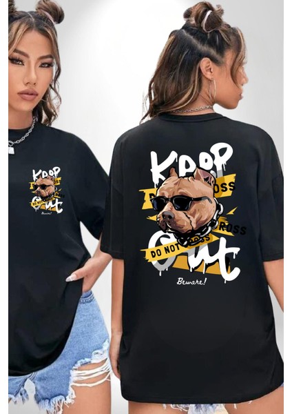 Pitbull Uzak Dur Kadın Erkek Ön Minimal Sırt Baskılı Siyah Pamuklu Tişört