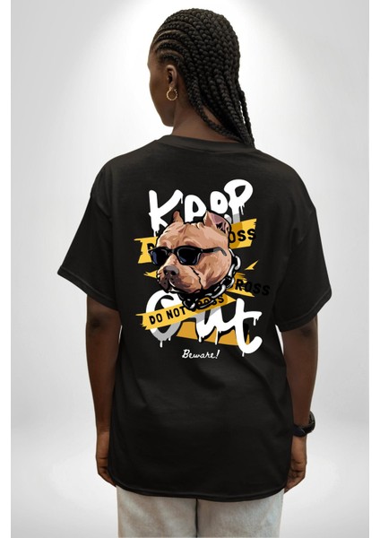 Pitbull Uzak Dur Kadın Erkek Ön Minimal Sırt Baskılı Siyah Pamuklu Tişört fiyatları