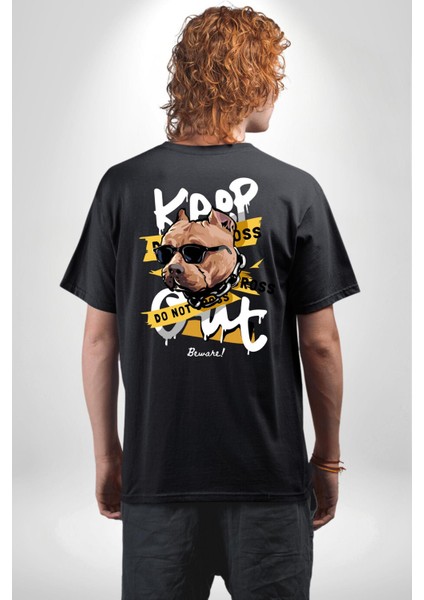 Pitbull Uzak Dur Kadın Erkek Ön Minimal Sırt Baskılı Siyah Pamuklu Tişört indirimleri