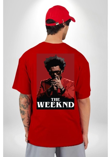 The Weekend Efsane Solist Kadın Erkek Ön Minimal Sırt Baskılı Kırmızı Pamuklu Tişört fiyatları