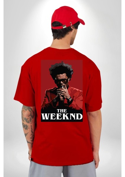 The Weekend Efsane Solist Kadın Erkek Ön Minimal Sırt Baskılı Kırmızı Pamuklu Tişört indirimleri