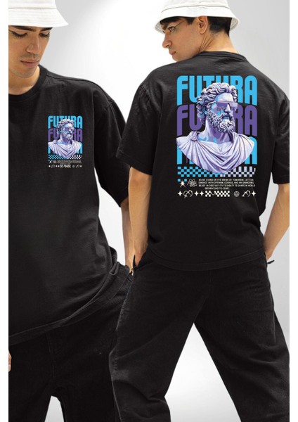 Gelecek Partici Poseidon Yunan Tanrısı Kadın Erkek Ön Minimal Sırt Baskılı Siyah Pamuklu Tişört fırsatları