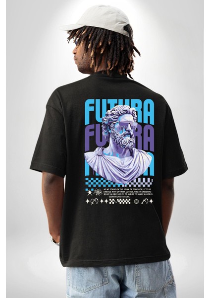 Gelecek Partici Poseidon Yunan Tanrısı Kadın Erkek Ön Minimal Sırt Baskılı Siyah Pamuklu Tişört indirimleri