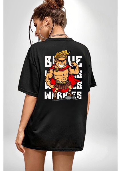 This Is Sparta Spartalı Asker Kaslı Kadın Erkek Ön Minimal Sırt Baskılı Siyah Pamuklu Tişört fiyatları