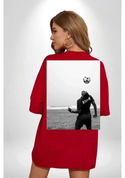 Brezilya Tarzı Futbol Futbolcu Kadın Erkek Ön Minimal Sırt Baskılı Kırmızı Pamuklu Tişört fiyatları