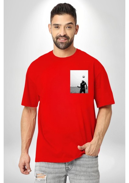 Brezilya Tarzı Futbol Futbolcu Kadın Erkek Ön Minimal Sırt Baskılı Kırmızı Pamuklu Tişört modelleri