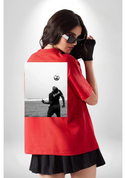 Brezilya Tarzı Futbol Futbolcu Kadın Erkek Ön Minimal Sırt Baskılı Kırmızı Pamuklu Tişört indirimleri