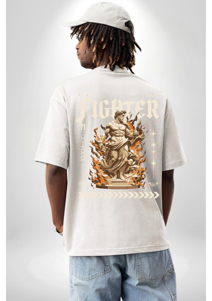 Muzaffer Savaşçı Antik Savaşçı Kadın Erkek Ön Minimal Sırt Baskılı Beyaz Pamuklu Tişört indirimleri