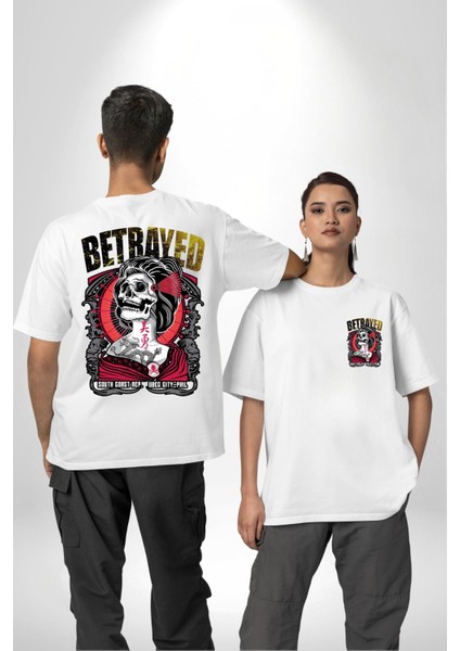 Japon Dövmeli Iskelet Kadın Kadın Erkek Ön Minimal Sırt Baskılı Beyaz Pamuklu Tişört fırsatları