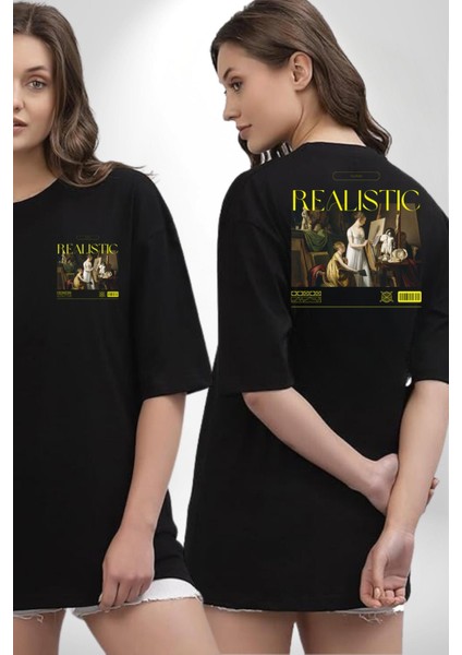 Realistik Orta Çağ Sanatçıları Kadın Erkek Ön Minimal Sırt Baskılı Siyah Pamuklu Tişört