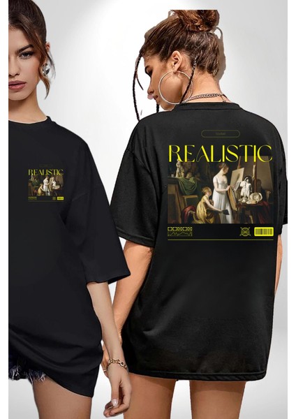 Realistik Orta Çağ Sanatçıları Kadın Erkek Ön Minimal Sırt Baskılı Siyah Pamuklu Tişört fırsatları