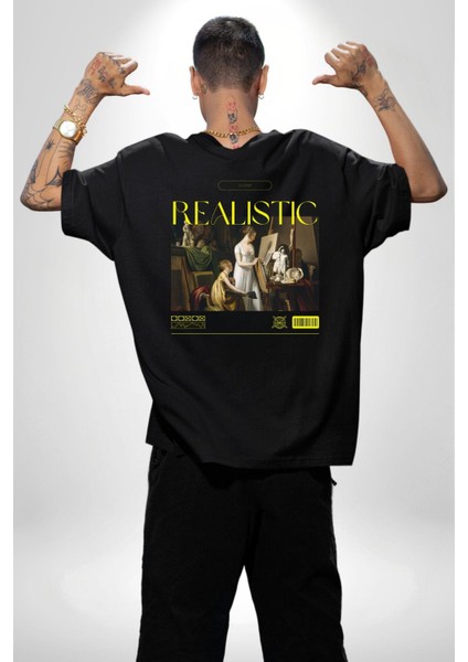 Realistik Orta Çağ Sanatçıları Kadın Erkek Ön Minimal Sırt Baskılı Siyah Pamuklu Tişört indirimleri