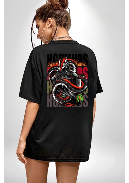 Italyan Motoru ve Ejderha Kadın Erkek Ön Minimal Sırt Baskılı Siyah Pamuklu Tişört fiyatları