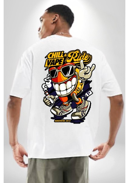 Sakin Ol Vape ve Sür Kadın Erkek Ön Minimal Sırt Baskılı Beyaz Pamuklu Tişört fiyatları