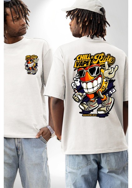 Sakin Ol Vape ve Sür Kadın Erkek Ön Minimal Sırt Baskılı Beyaz Pamuklu Tişört fırsatları