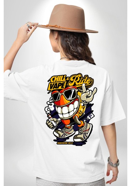 Sakin Ol Vape ve Sür Kadın Erkek Ön Minimal Sırt Baskılı Beyaz Pamuklu Tişört indirimleri