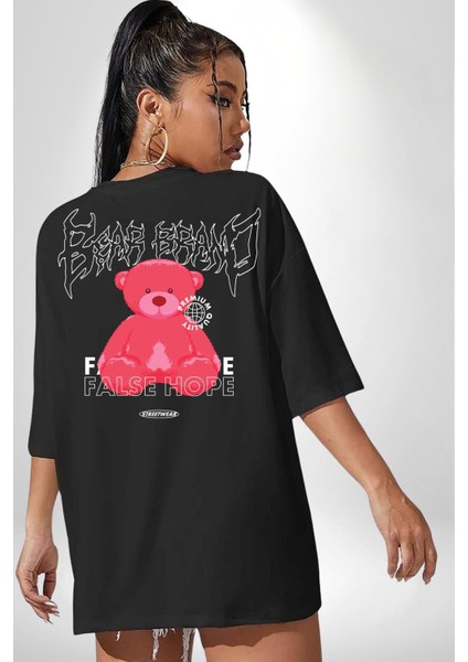 Umut Oyuncak Ayı Sokak Tarzı Kadın Erkek Ön Minimal Sırt Baskılı Siyah Pamuklu Tişört fiyatları