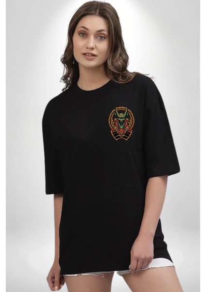 Mısır Anubis Köpek Kral Eski Motif Kadın Erkek Ön Minimal Sırt Baskılı Siyah Pamuklu Tişört modelleri