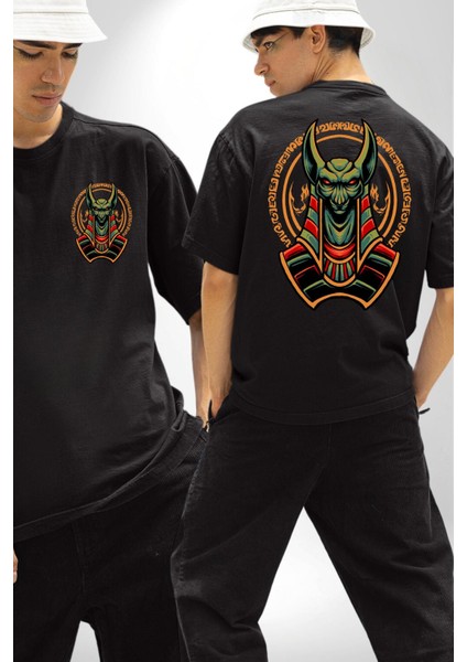 Mısır Anubis Köpek Kral Eski Motif Kadın Erkek Ön Minimal Sırt Baskılı Siyah Pamuklu Tişört fırsatları