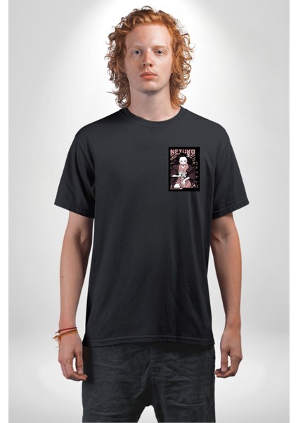 Demon Slayer Nezuko Kamado Anime Kadın Erkek Ön Minimal Sırt Baskılı Siyah Pamuklu Tişört modelleri