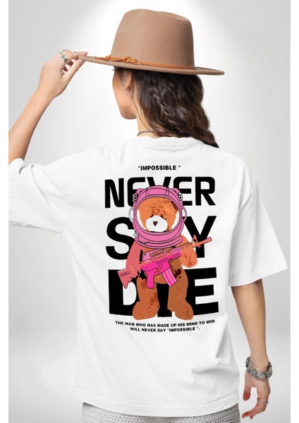 Asla Yalana Söyleme Havalı Ayıcık Kadın Erkek Ön Minimal Sırt Baskılı Beyaz Pamuklu Tişört fiyatları