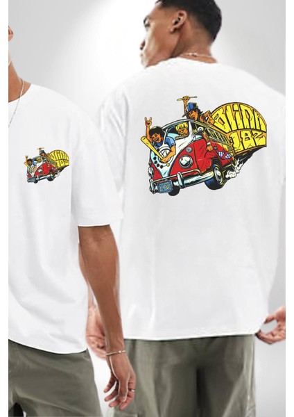 Blink 182 Barış Wolksvagen Kadın Erkek Ön Minimal Sırt Baskılı Beyaz Pamuklu Tişört