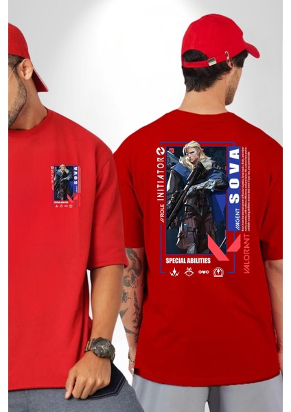 Sova Öncü Karakter Kadın Erkek Ön Minimal Sırt Baskılı Kırmızı Pamuklu Tişört